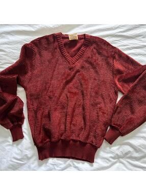 Vintage Chenille Burgundy Burnt Orange Pullover V Neck